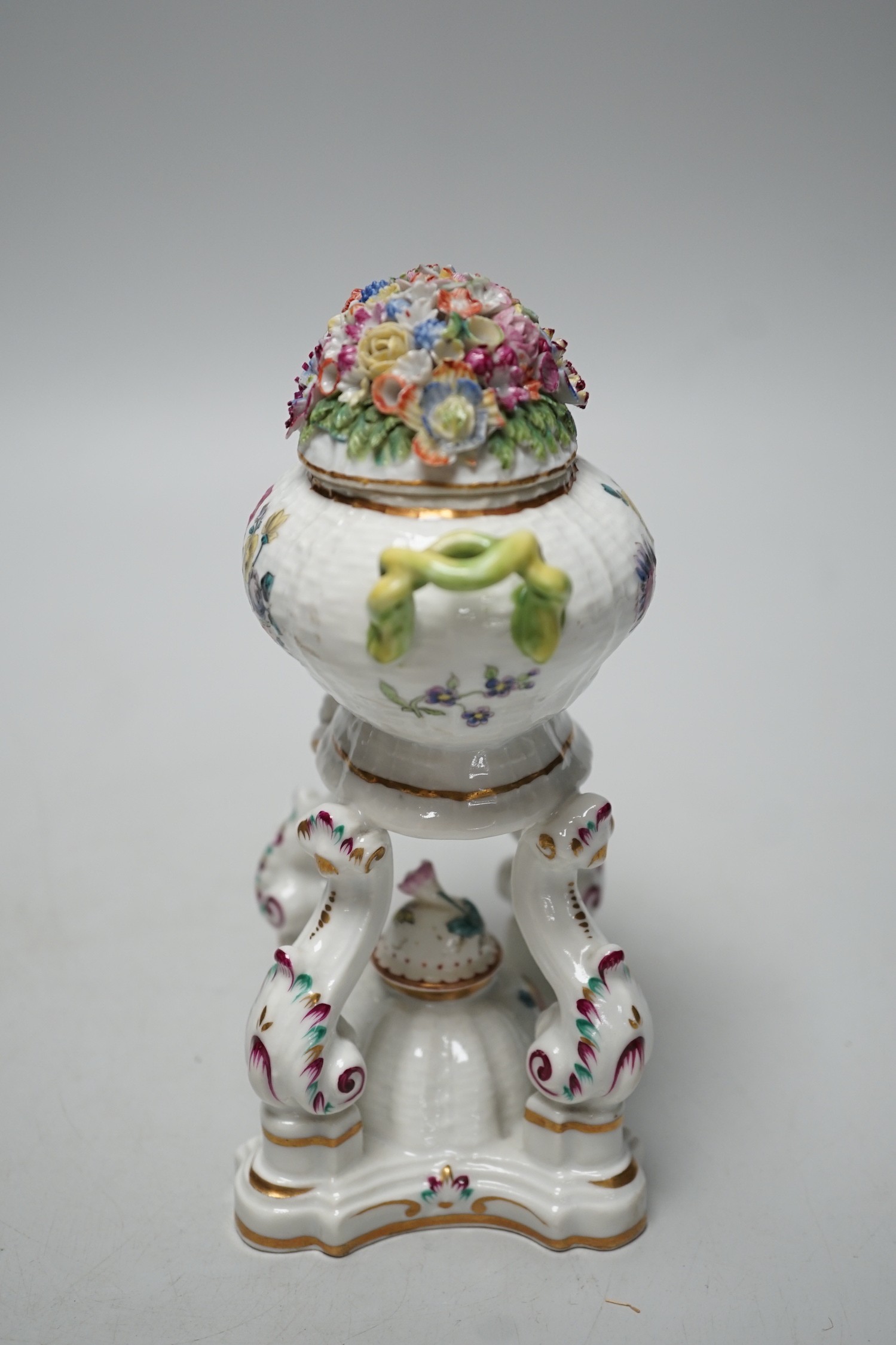 A 19th century Herend porcelain pastille burner and cover, date code for 1863, 17cm